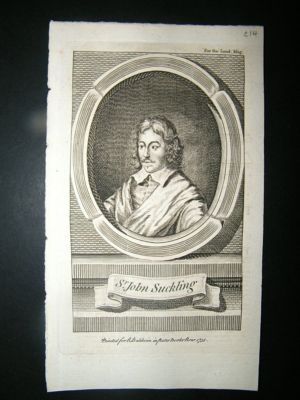 John Suckling:1755 Copper Engraved Portrait.