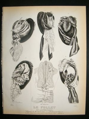 Fashion Print c1860 Headresses, Bonnets Le Follet #1127