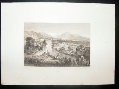 Switzerland: 1834 Steel Engraving, Thun Print