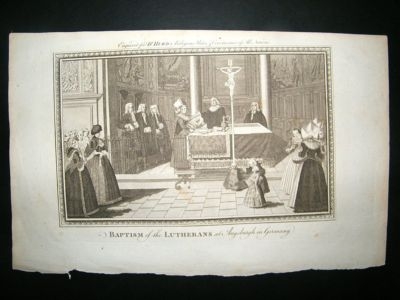Germany: C1790 Copper Plate.  Lutherans Baptism. Augsbu