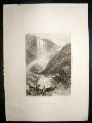 Italy: 1834 Steel Engraving, Terni Falls Print