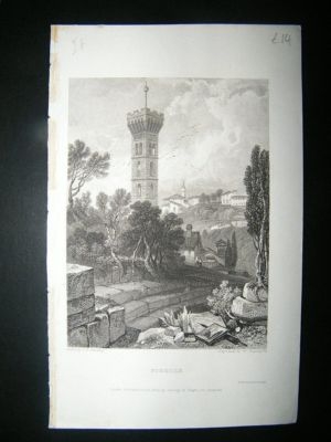 Italy: 1832 Steel Engraving, Fiesole, Samuel Prout