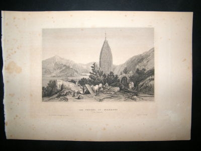 India:1840 Steel Engraving, Mahadeo Temple.