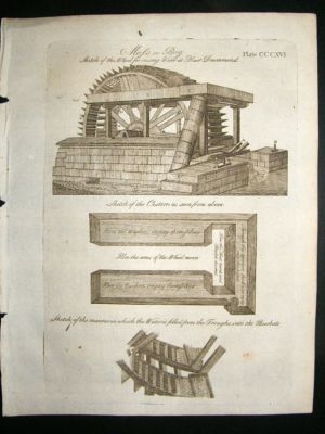 Science Print, 1795: Antique Water Raising Wheel print