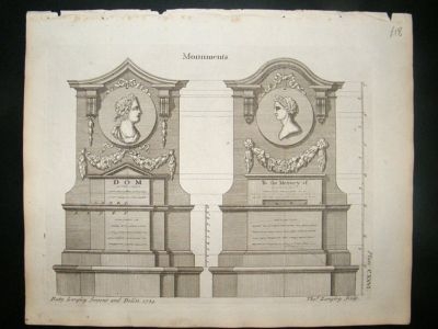 Architectural Print Old Monument designs, 1741, Langley