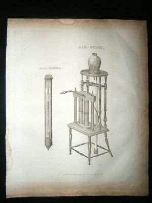 Science: 1812 Air Pump, Barometer, Antique Print.