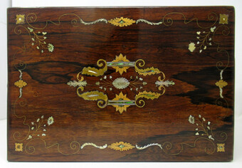 Antique Irish Mahogany Mother of Pearl Writing Slope Box by Austins Dublin, circa 1860 