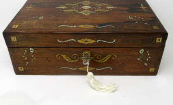 Antique Irish Mahogany Mother of Pearl Writing Slope Box by Austins Dublin, circa 1860 