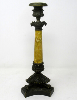 Antique Antique Pair of French Sienna Marble Grand Tour Bronze Candelabra Candlesticks