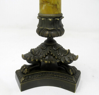 Antique Antique Pair of French Sienna Marble Grand Tour Bronze Candelabra Candlesticks