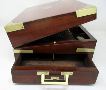 Antique Antique Georgian Mahogany Victorian Brass Bound Traveling Writing Slope Box 19Ct