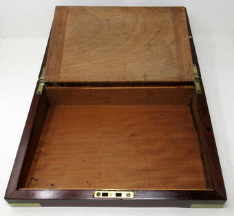 Antique Antique Georgian Mahogany Victorian Brass Bound Traveling Writing Slope Box 19Ct