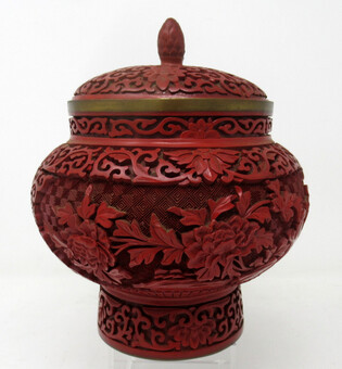 Antique Antique Chinese Carved Cinnabar Bowl Ginger Jar Centerpiece Guangxu 19th Century