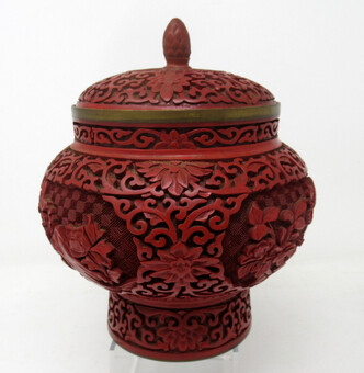 Antique Antique Chinese Carved Cinnabar Bowl Ginger Jar Centerpiece Guangxu 19th Century