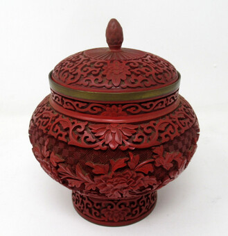 Antique Antique Chinese Carved Cinnabar Bowl Ginger Jar Centerpiece Guangxu 19th Century