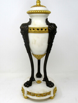 Antique Antique Pair of French Ormolu Gilt Bronze White Cream Marble Urns Table Lamps