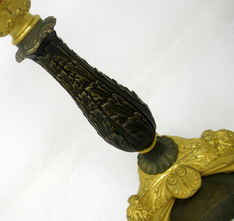 Antique Pair of Ormolu Patinated Gilt Bronze Acanthus Empire-Style Candlesticks 19th Ct