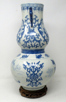 Antique Antique Asian Chinese Porcelain Blue White Gourd Vase Tongzhi Period 1856-1875