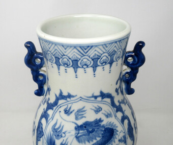 Antique Antique Asian Chinese Porcelain Blue White Gourd Vase Tongzhi Period 1856-1875