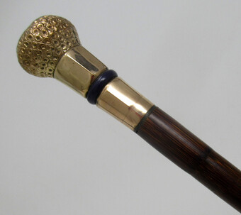 Antique Antique Vintage Partridge Wood Walking Stick Cane 18ct Gold-Plated Grip 1924