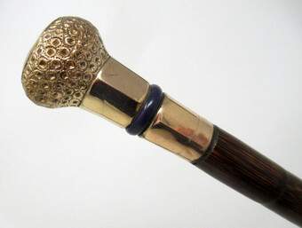 Antique Antique Vintage Partridge Wood Walking Stick Cane 18ct Gold-Plated Grip 1924