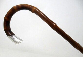 Antique Antique Bamboo Wooden Walking Stick Cane Sterling Silver Mount Crook Handle 1908