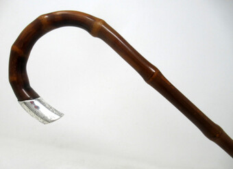 Antique Antique Bamboo Wooden Walking Stick Cane Sterling Silver Mount Crook Handle 1908