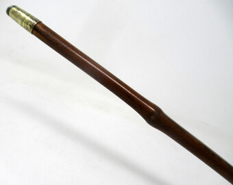 Antique Antique Bamboo Wooden Walking Stick Cane Sterling Silver Mount Crook Handle 1908