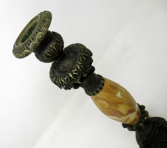 Antique Antique Pair French Sienna Marble Grand Tour Bronze Candelabra Candlesticks 19Ct