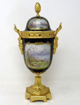 Antique Antique French Sèvres Porcelain Ormolu Gilt Bronze Urn Vase Potpourri Cobalt 