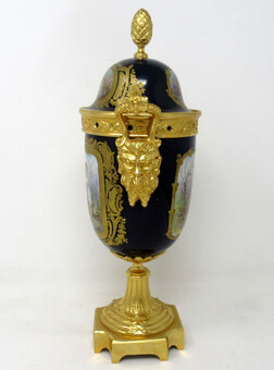 Antique Antique French Sèvres Porcelain Ormolu Gilt Bronze Urn Vase Potpourri Cobalt 