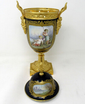 Antique Antique French Sèvres Porcelain Ormolu Gilt Bronze Urn Vase Potpourri Cobalt 