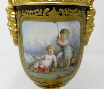 Antique Antique French Sèvres Porcelain Ormolu Gilt Bronze Urn Vase Potpourri Cobalt 