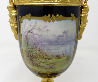 Antique Antique French Sèvres Porcelain Ormolu Gilt Bronze Urn Vase Potpourri Cobalt 