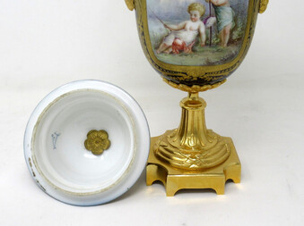 Antique Antique French Sèvres Porcelain Ormolu Gilt Bronze Urn Vase Potpourri Cobalt 