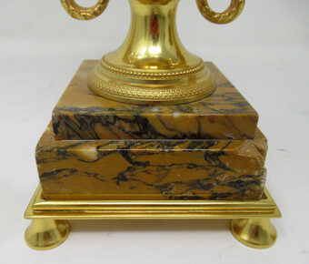 Antique Antique Pair French Giallo Sienna Marble Gilt Bronze Ormolu Electric Table Lamps