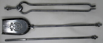 Antique Set of English Georgian Style Early Victorian Burnished Steel Fire Tools Irons