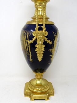 Antique Antique French Sèvres Gilt Bronze Porcelain Vase Ormolu Cobalt Blue Table Lamp