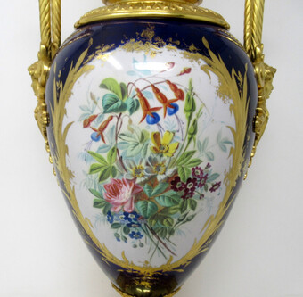 Antique Antique French Sèvres Gilt Bronze Porcelain Vase Ormolu Cobalt Blue Table Lamp