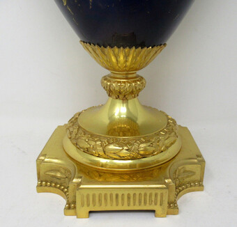 Antique Antique French Sèvres Gilt Bronze Porcelain Vase Ormolu Cobalt Blue Table Lamp