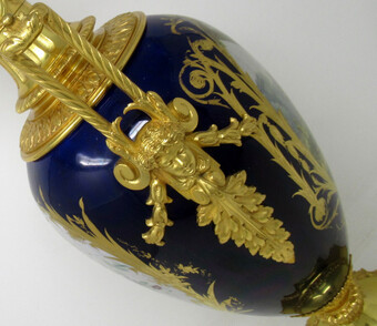 Antique Antique French Sèvres Gilt Bronze Porcelain Vase Ormolu Cobalt Blue Table Lamp