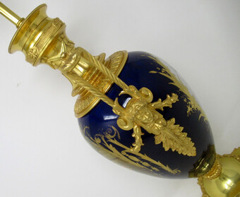 Antique Antique French Sèvres Gilt Bronze Porcelain Vase Ormolu Cobalt Blue Table Lamp