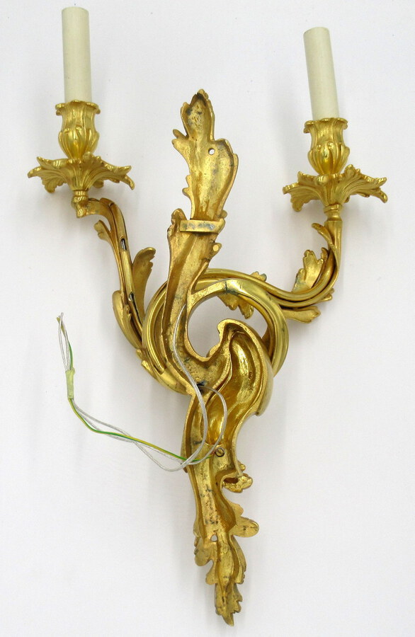 Antique Antique Pair of Ormolu Gilt Bronze Twin Light Wall Candle Sconces Appliques 19Ct