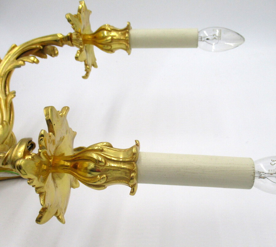 Antique Antique Pair of Ormolu Gilt Bronze Twin Light Wall Candle Sconces Appliques 19Ct