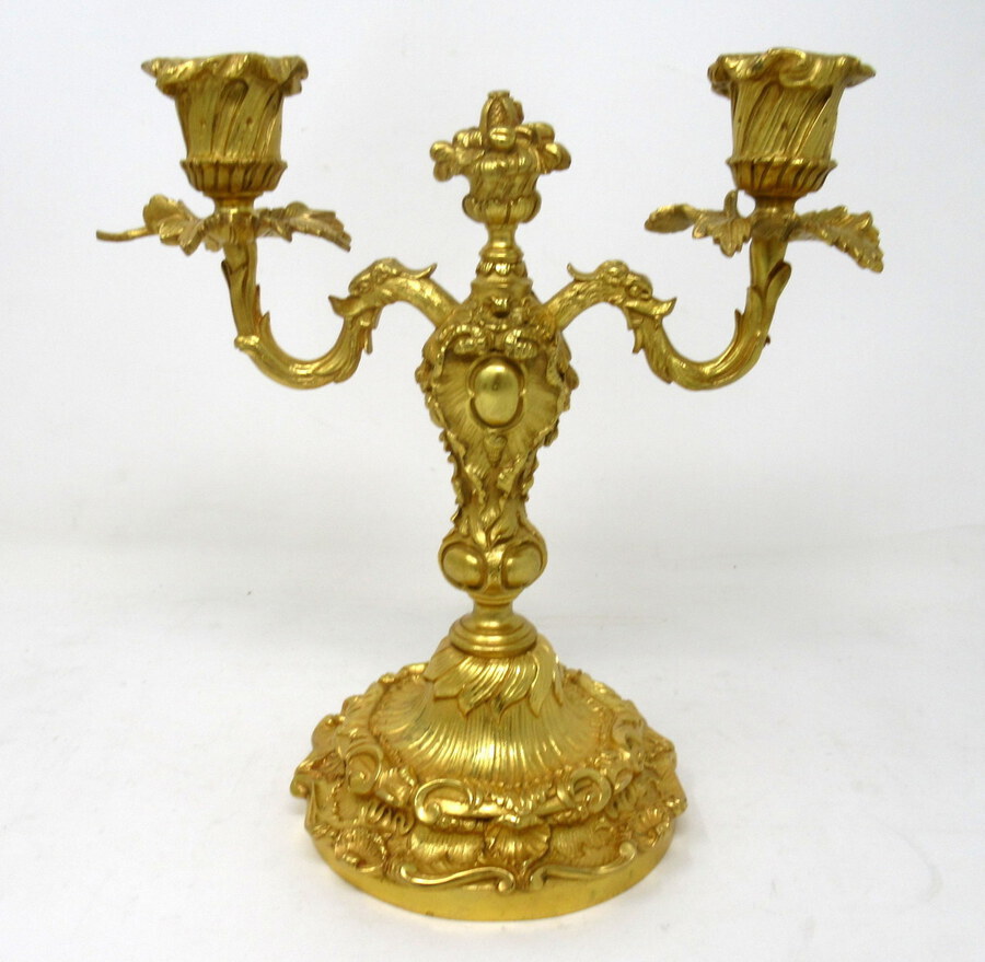 Antique Antique Pair French Ormolu Gilt Bronze Dore Twin Arm Candelabra Candlesticks 19C