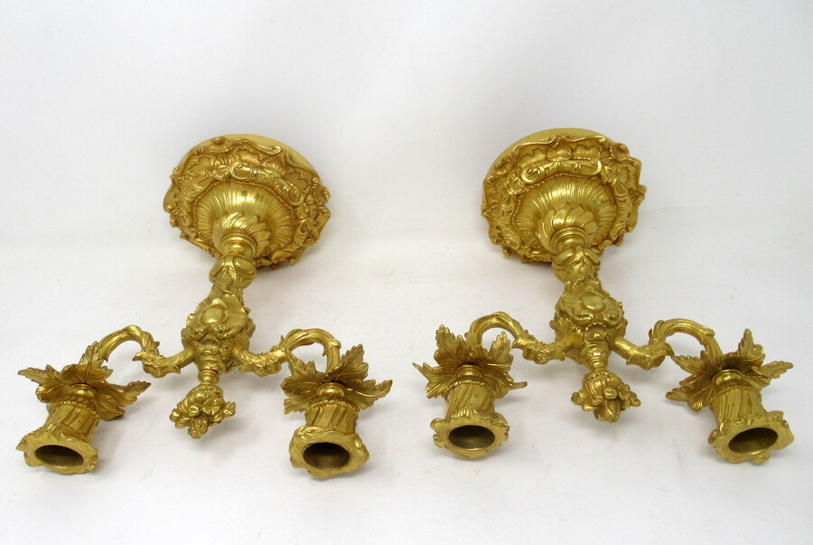 Antique Antique Pair French Ormolu Gilt Bronze Dore Twin Arm Candelabra Candlesticks 19C