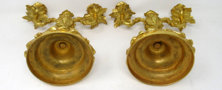 Antique Antique Pair French Ormolu Gilt Bronze Dore Twin Arm Candelabra Candlesticks 19C