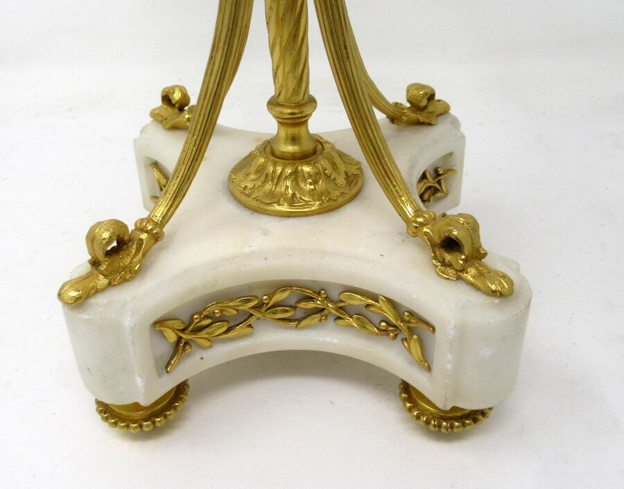 Antique Pair of French Ormolu White Marble Twin Arm Garniture Candelabra Candlesticks