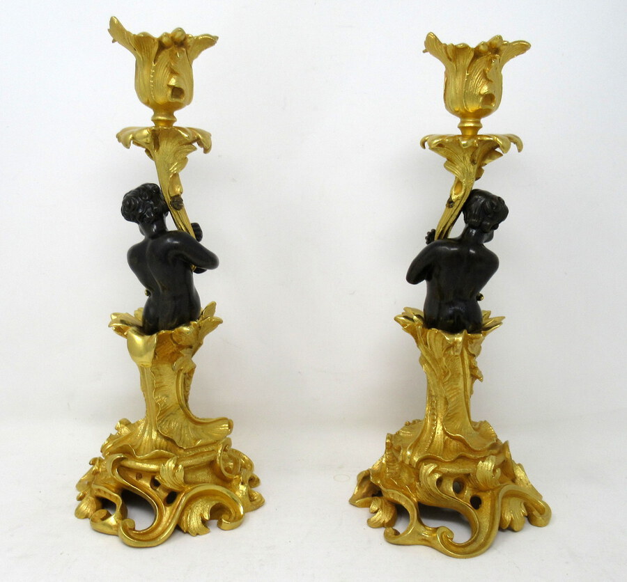 Antique Antique Vintage Pair French Ormolu Gilt Bronze Candelabra Candlesticks 19th Ct