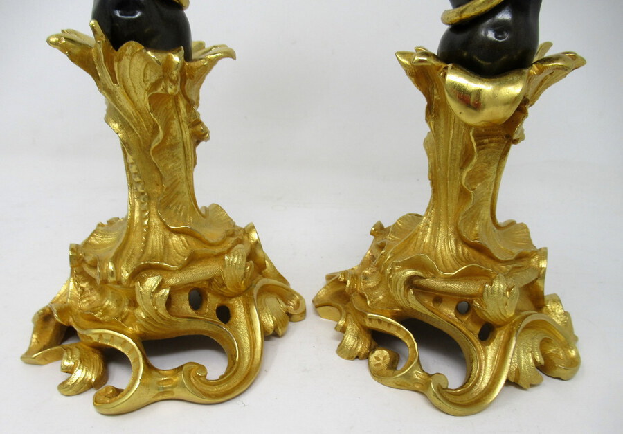 Antique Antique Vintage Pair French Ormolu Gilt Bronze Candelabra Candlesticks 19th Ct